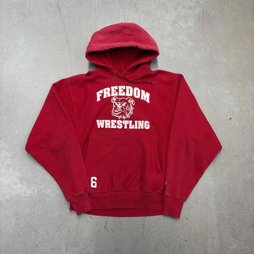 Vintage 2000s Freedom Wrestling Faded & Distressed Champion Reverse Weave Hoodie